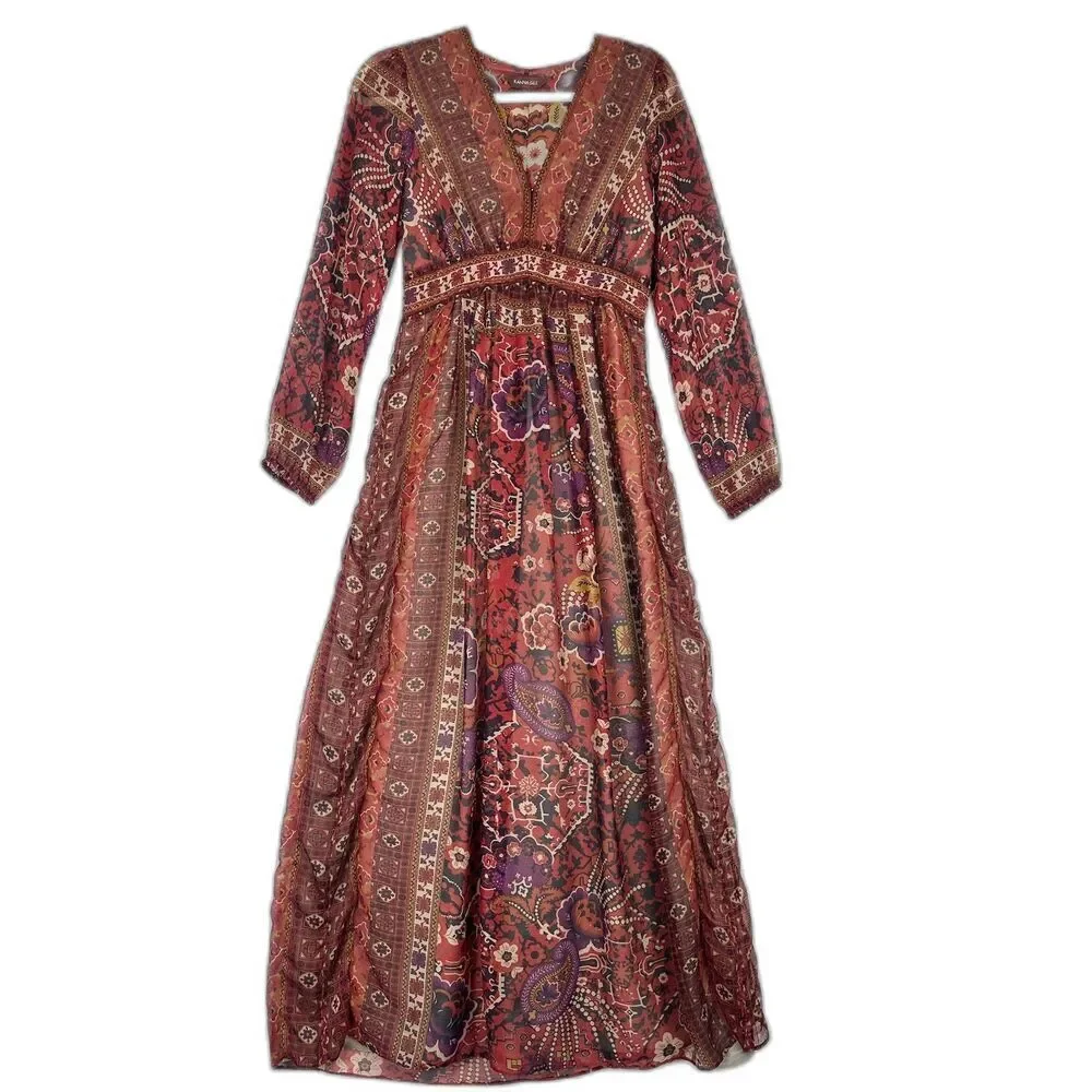 Anthropologie Ranna Gill Ceret Maxi Dress Size 2 Boho Floral Paisley Western - Picture 3 of 9
